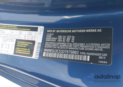 2013 Mini Cooper Cooper from USA, damaged, VIN WMWSU3C53DT679883